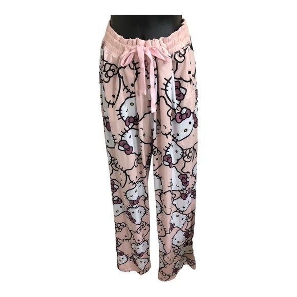 Hello Kitty pink logo drawstring waist cotton loungewear pajama pants size large - Picture 8 of 12